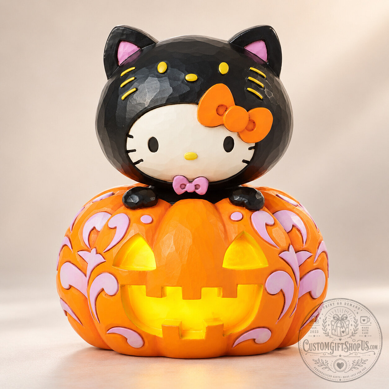 Hello Kitty Black Cat Pumpkin Figurine – Jim Shore Halloween LED Light-Up Decor | Enesco Sanrio Collectible