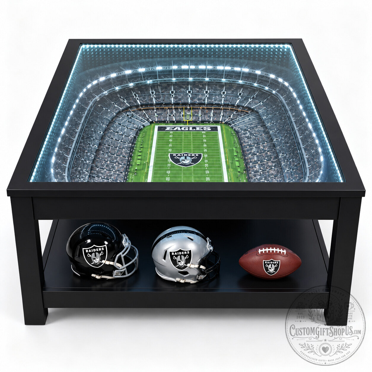 Philadelphia Eagles StadiumView Table Special Edition 2026 – 25-Layer LED Football End Table | Eagles Fan Cave Furniture