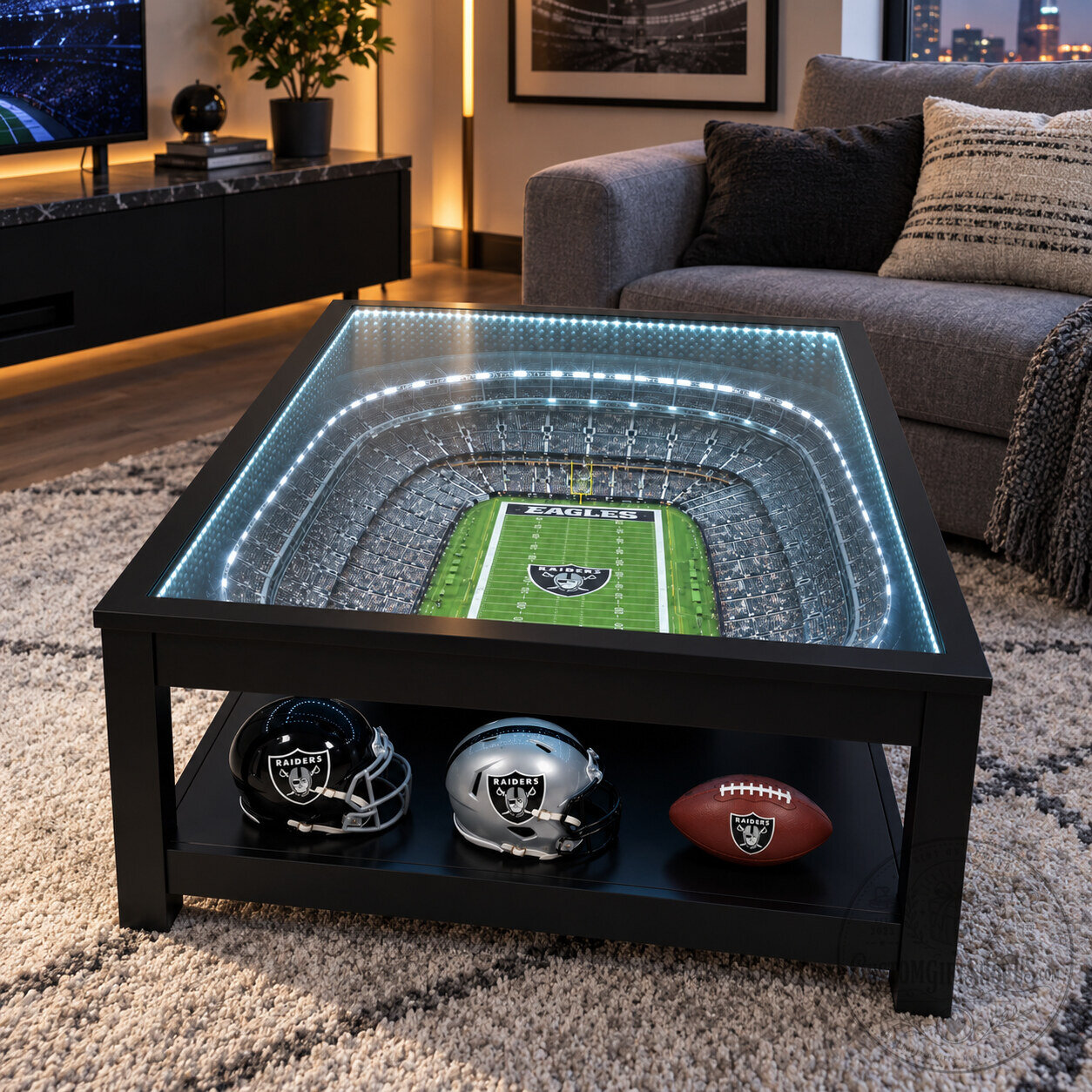 Philadelphia Eagles StadiumView Table Special Edition 2026 – 25-Layer LED Football End Table | Eagles Fan Cave Furniture Philadelphia Eagles StadiumView Table Special Edition 2026 – 25-Layer LED Football End Table | Eagles Fan Cave Furniture