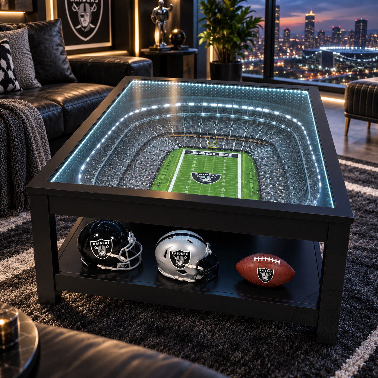 Philadelphia Eagles StadiumView Table Special Edition 2026 – 25-Layer LED Football End Table | Eagles Fan Cave Furniture Philadelphia Eagles StadiumView Table Special Edition 2026 – 25-Layer LED Football End Table | Eagles Fan Cave Furniture