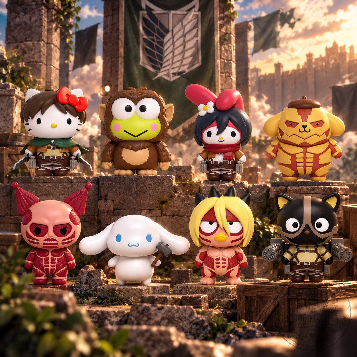 Attack on Titan x Hello Kitty Mini Figure – Sanrio Character Crossover Collectible | Eren, Levi & Mikasa Anime Display Attack on Titan x Hello Kitty Mini Figure – Sanrio Character Crossover Collectible | Eren, Levi & Mikasa Anime Display