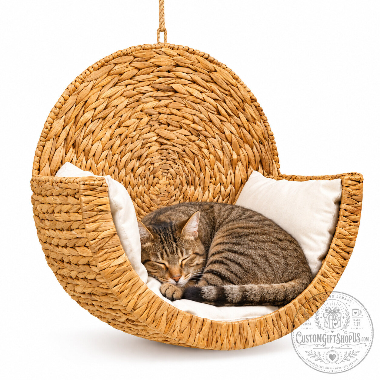 Handwoven Cat Bed – Natural Woven Basket Pet Bed | Cozy Boho Cat Nest & Home Decor