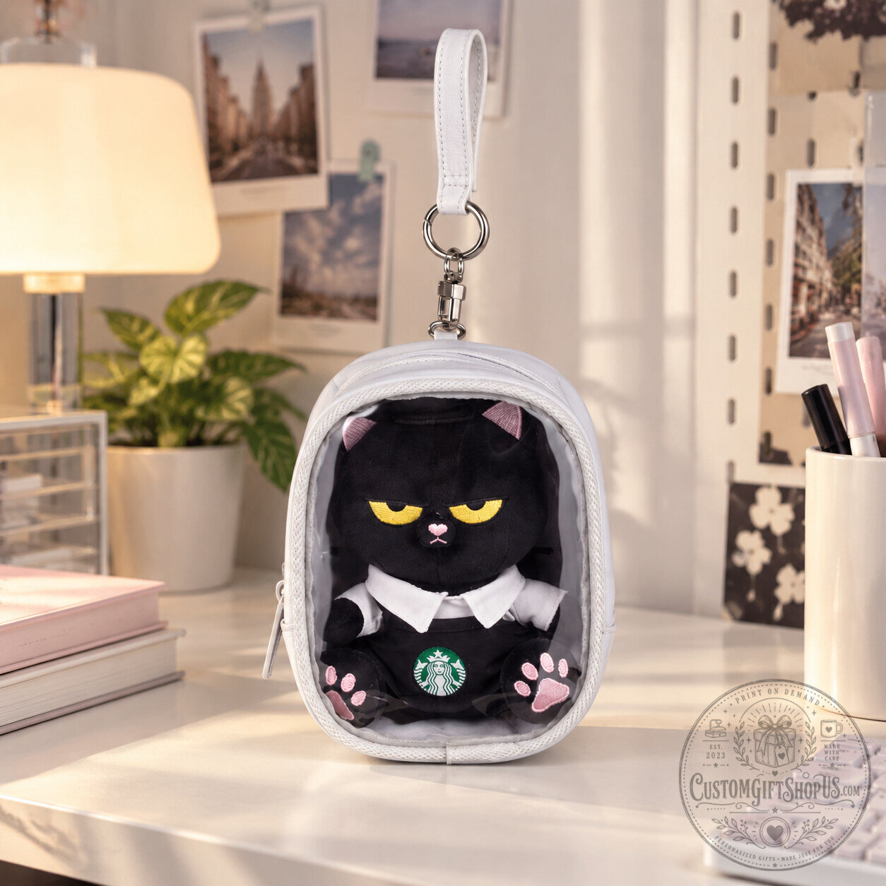 Starbucks Black Cat Keychain Set – Plush Barista Cat Charm with Clear Storage Pouch | Coffee Lover Collectible Accessory Starbucks Black Cat Keychain Set – Plush Barista Cat Charm with Clear Storage Pouch | Coffee Lover Collectible Accessory