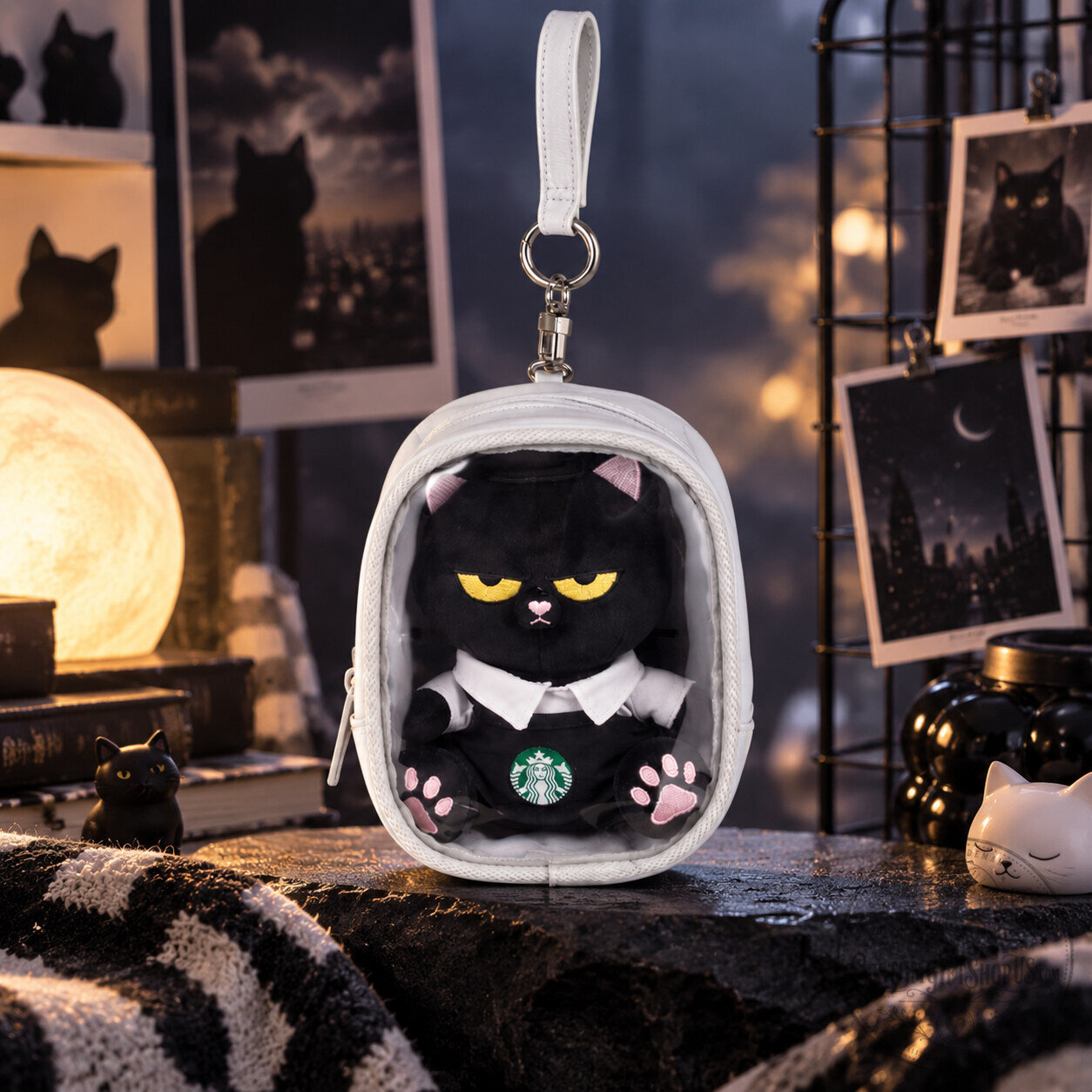 Starbucks Black Cat Keychain Set – Plush Barista Cat Charm with Clear Storage Pouch | Coffee Lover Collectible Accessory Starbucks Black Cat Keychain Set – Plush Barista Cat Charm with Clear Storage Pouch | Coffee Lover Collectible Accessory