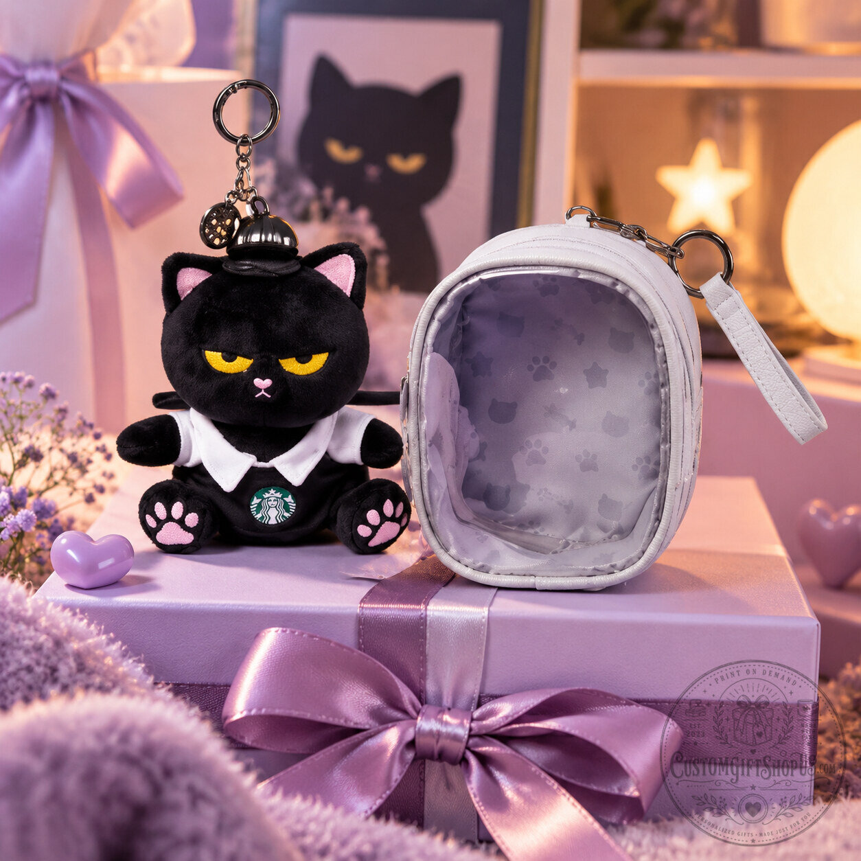 Starbucks Black Cat Keychain Set – Plush Barista Cat Charm with Clear Storage Pouch | Coffee Lover Collectible Accessory Starbucks Black Cat Keychain Set – Plush Barista Cat Charm with Clear Storage Pouch | Coffee Lover Collectible Accessory