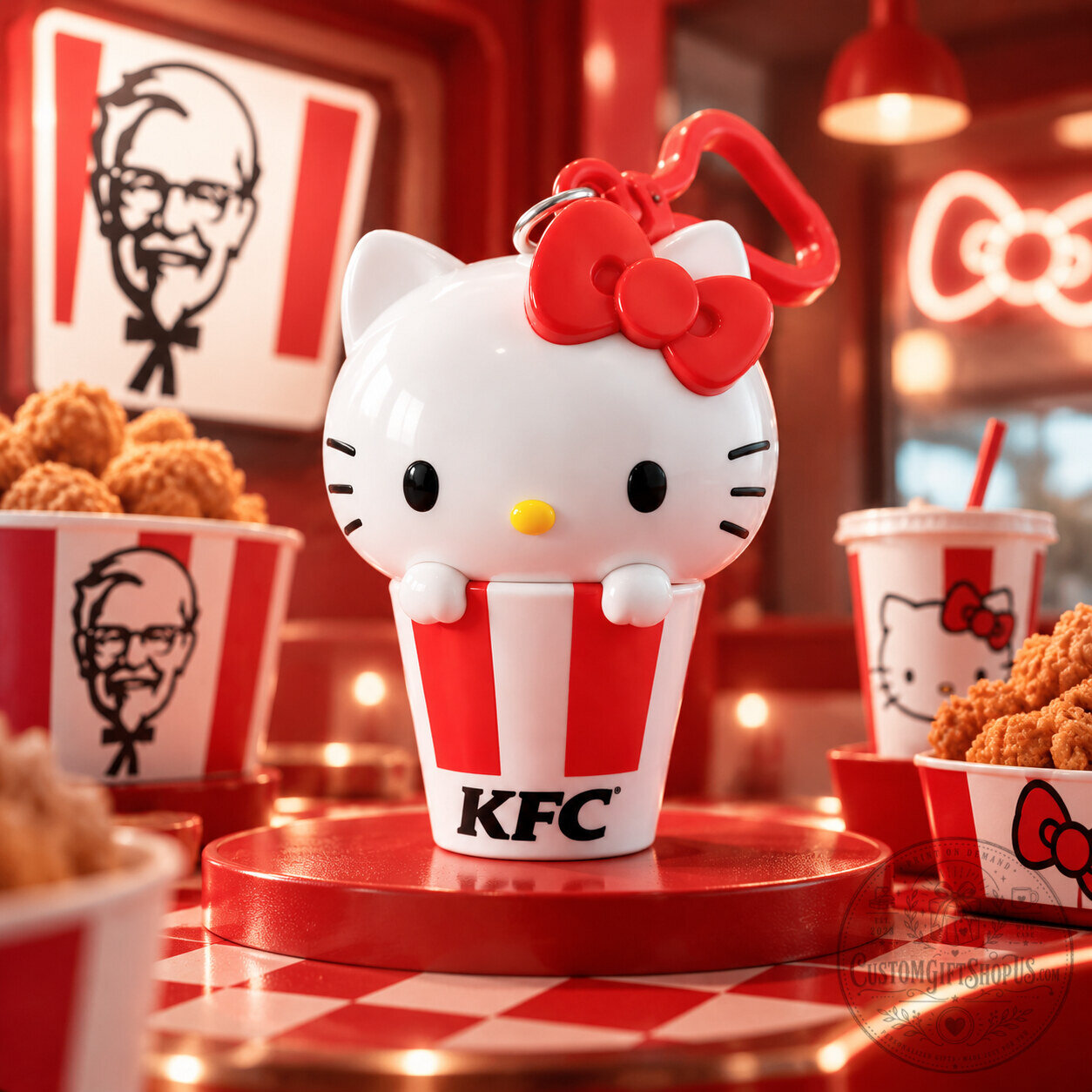 Hello Kitty KFC x Sanrio Figure Keychain – 2026 Limited Edition Fast Food Character Collectible | Cute Mini Display Charm Hello Kitty KFC x Sanrio Figure Keychain – 2026 Limited Edition Fast Food Character Collectible | Cute Mini Display Charm