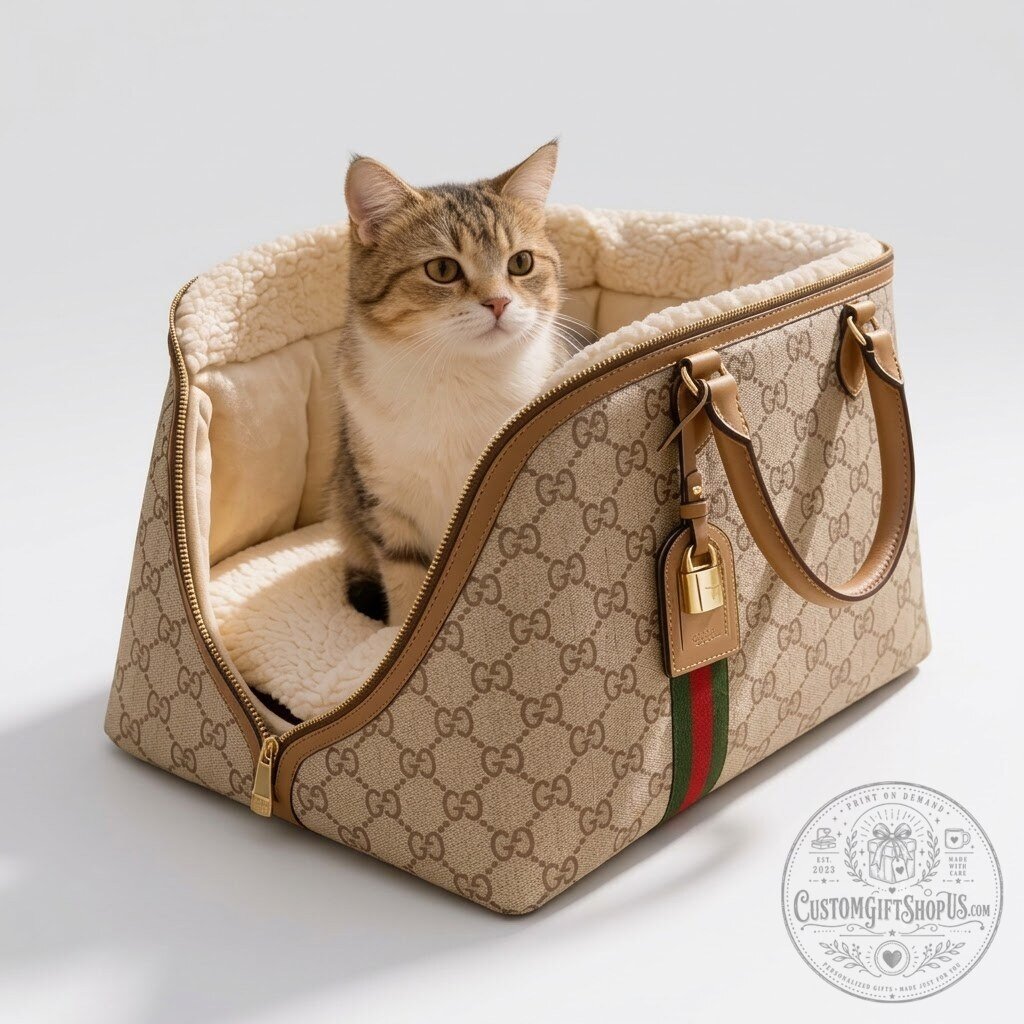 Luxury Designer Purse Paws Dog & Cat Bed – Louis Vuitton & Gucci Inspired Pet Bed | Stylish Handbag-Style Pet Furniture
