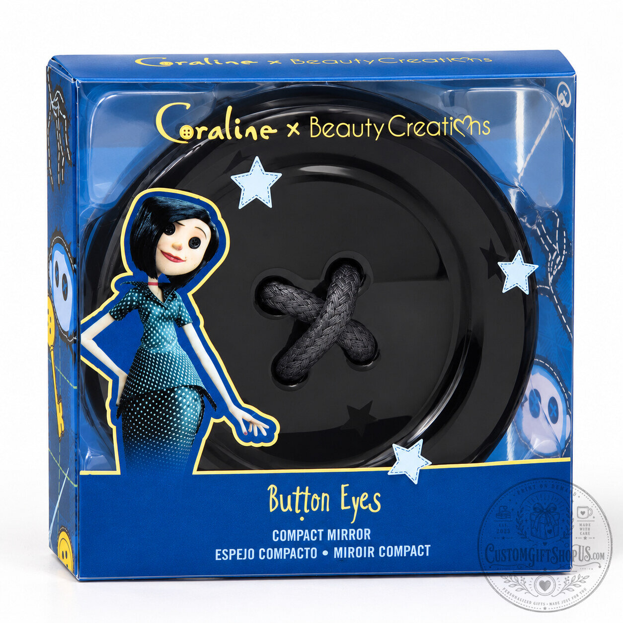 Coraline Button Eyes Compact Mirror – Beauty Creations Makeup Mirror | Gothic Pink Palace Inspired Beauty Accessory