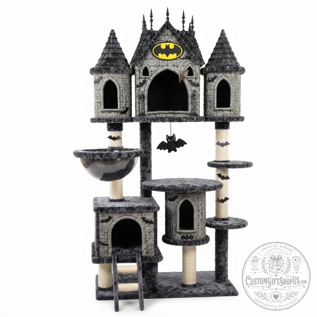 Batman Castle Cat Tree – Multi-Level Gothic Tower Cat Condo | Dark Knight Inspired Pet Furniture