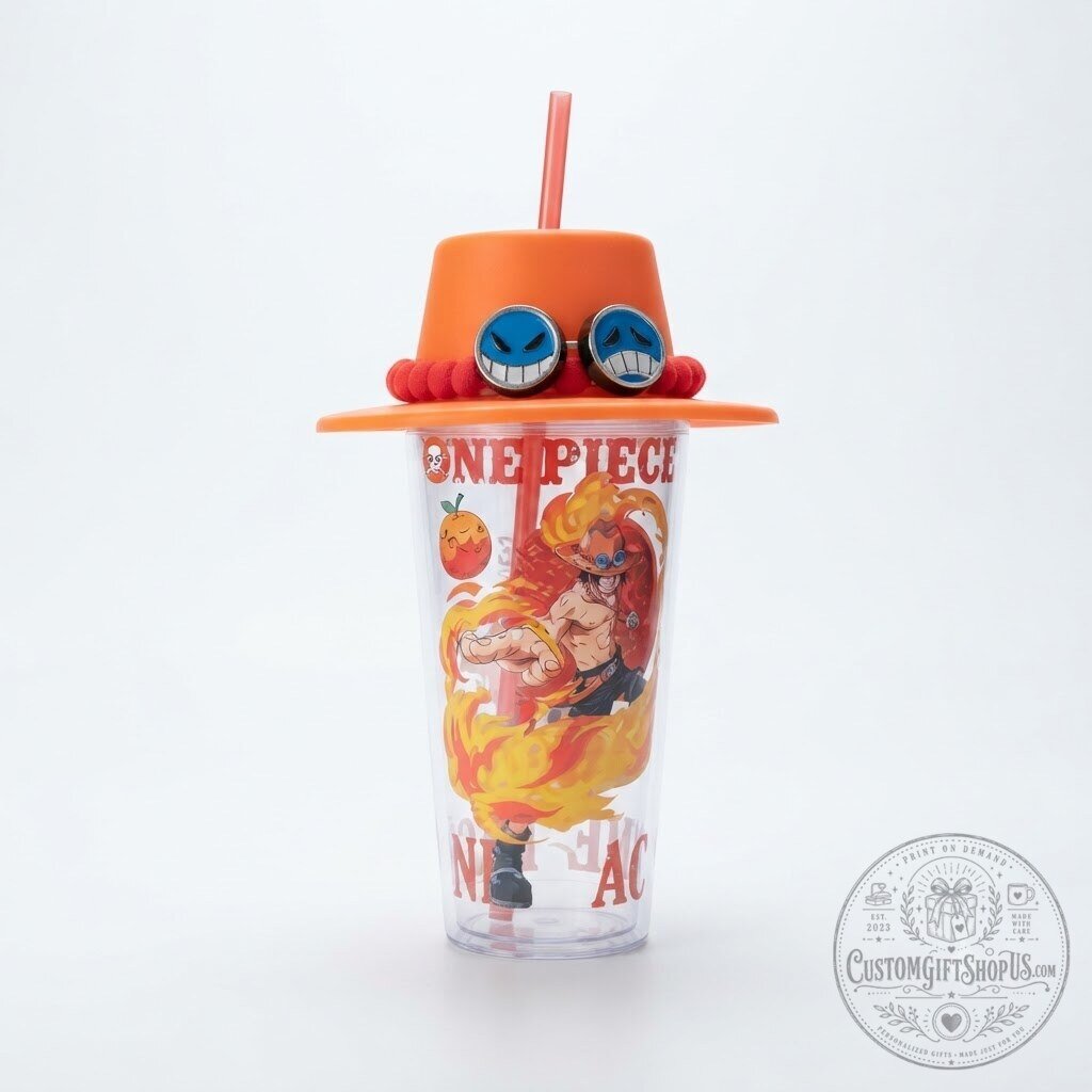 Portgas D. Ace Straw Tumbler – MINISO x One Piece Anime Drinkware | Fire Fist Ace Collectible Cup