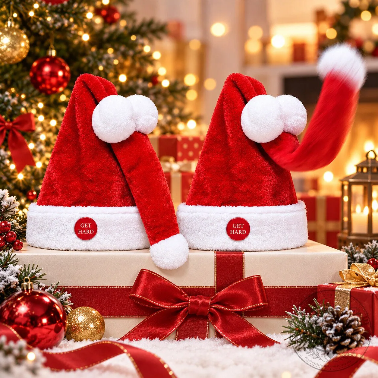 Funny Santa Dick Hat 2026 – Novelty Christmas Party Hat with “Get Hard” Button | Adult Holiday Joke Gift