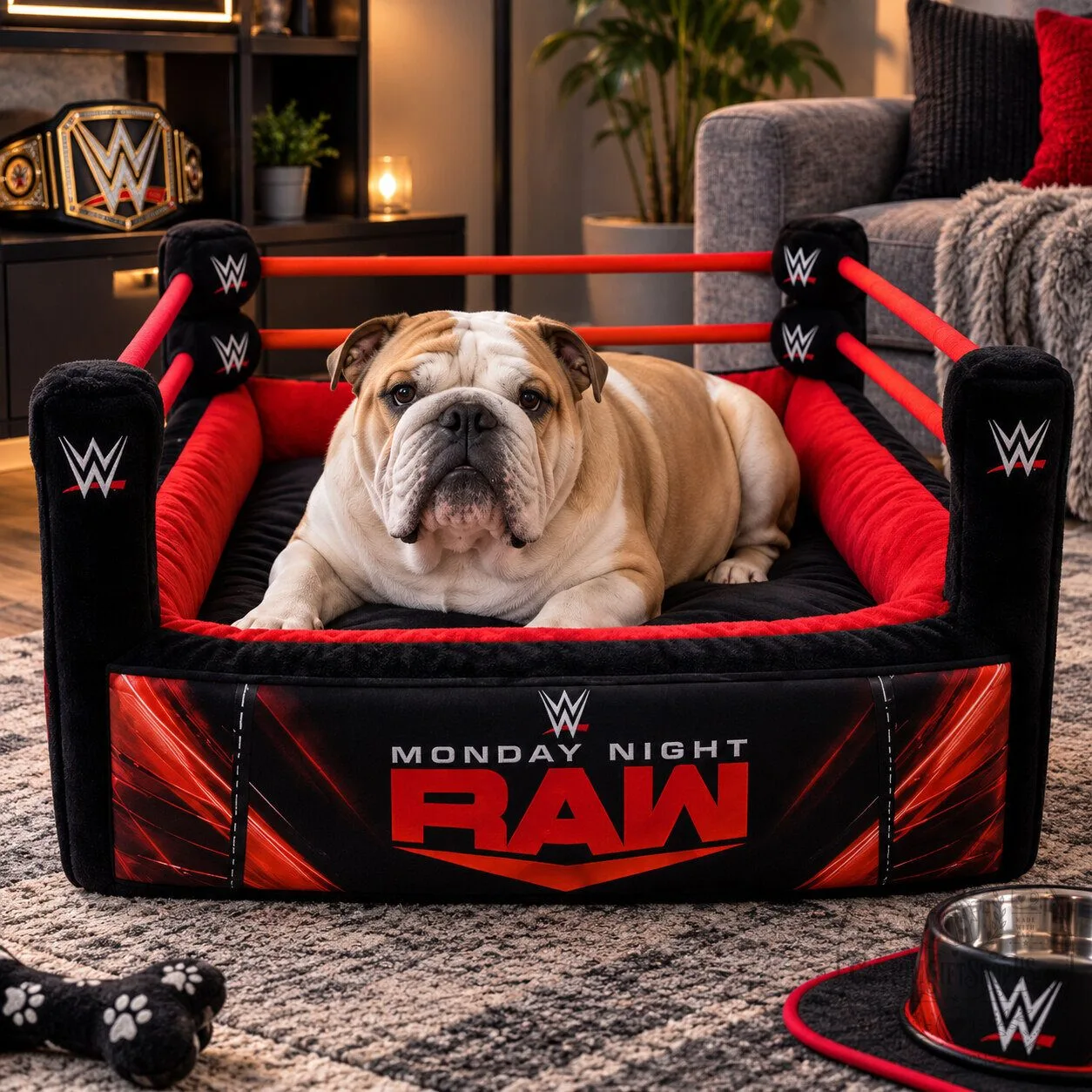 WWE Monday Night RAW Championship Lounger Pet Bed 2026 – Wrestling Dog & Cat Bed | RAW Fan Home Decor WWE Monday Night RAW Championship Lounger Pet Bed 2026 – Wrestling Dog & Cat Bed | RAW Fan Home Decor