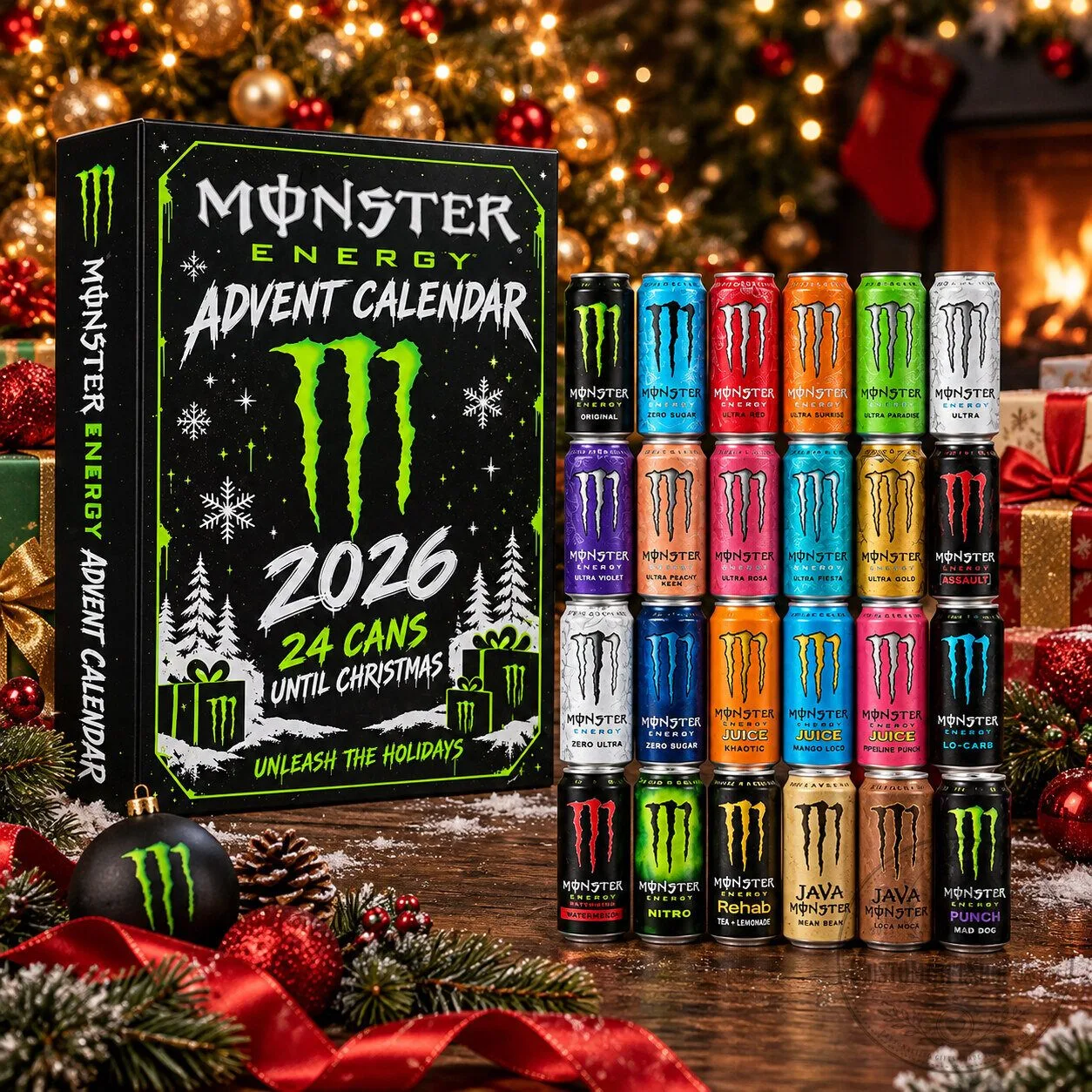 Monster Energy Advent Calendar 2026 – 24 Day Christmas Countdown Gift | Energy Drink Fan Holiday Collectible