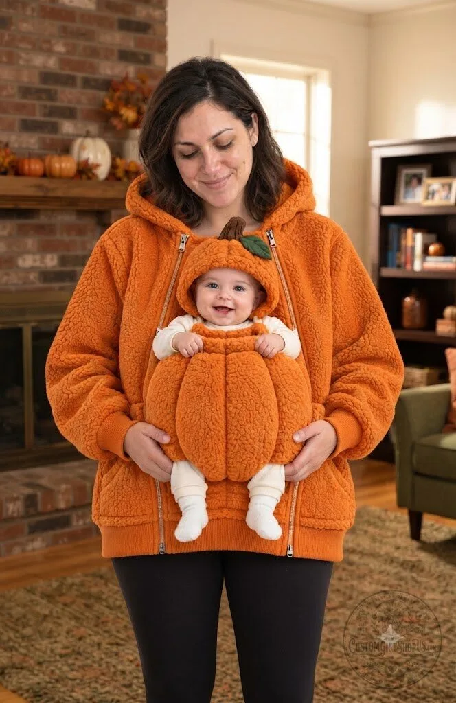 Pumpkin Baby Carrier Hoodie 2026 – Cozy Orange Fleece Halloween Sweatshirt | Mom & Baby Fall Outfit