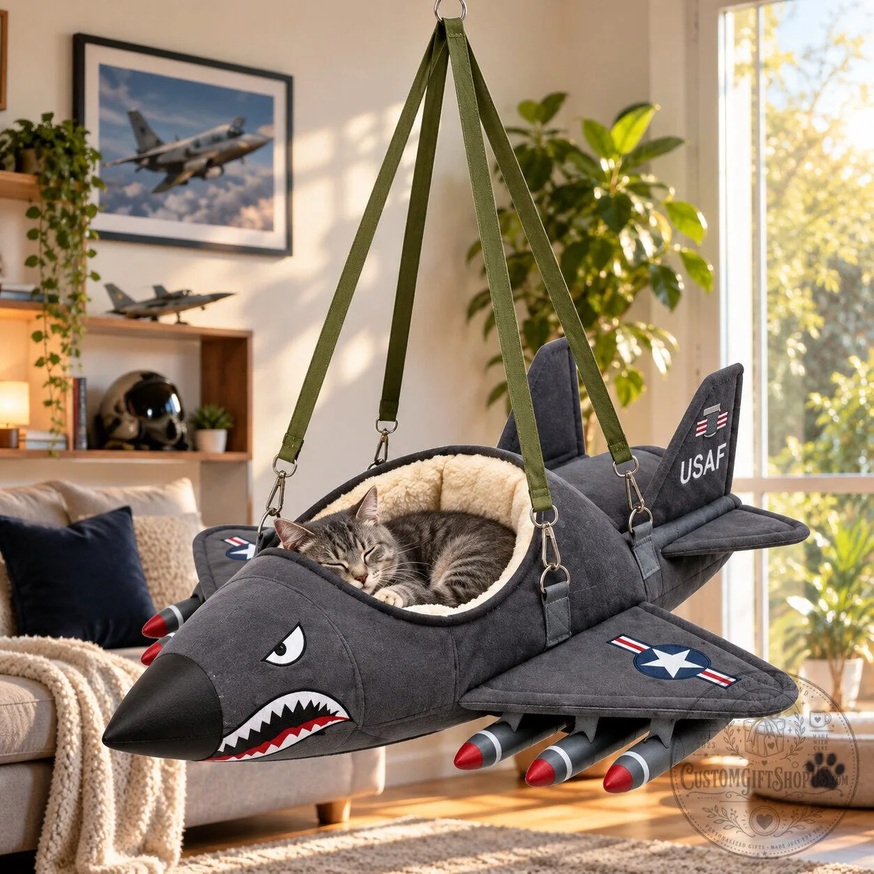 Helicopter & Fighter Jet Cat Bed – Military Aircraft Shaped Pet Cave | Cozy Cat Sleeping Pod