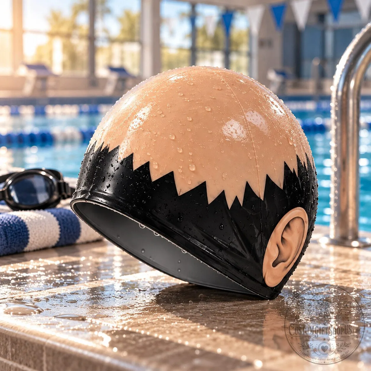 Bald Head Swimming Cap – Funny Realistic Hairless Swim Hat | Novelty Pool Party Gift