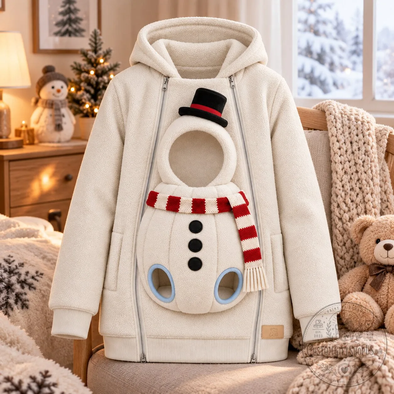 Baby Snowman Fuzzy Hooded Jacket – White Christmas Coat with Striped Scarf | Cute Holiday Outfit Baby Snowman Fuzzy Hooded Jacket – White Christmas Coat with Striped Scarf | Cute Holiday Outfit