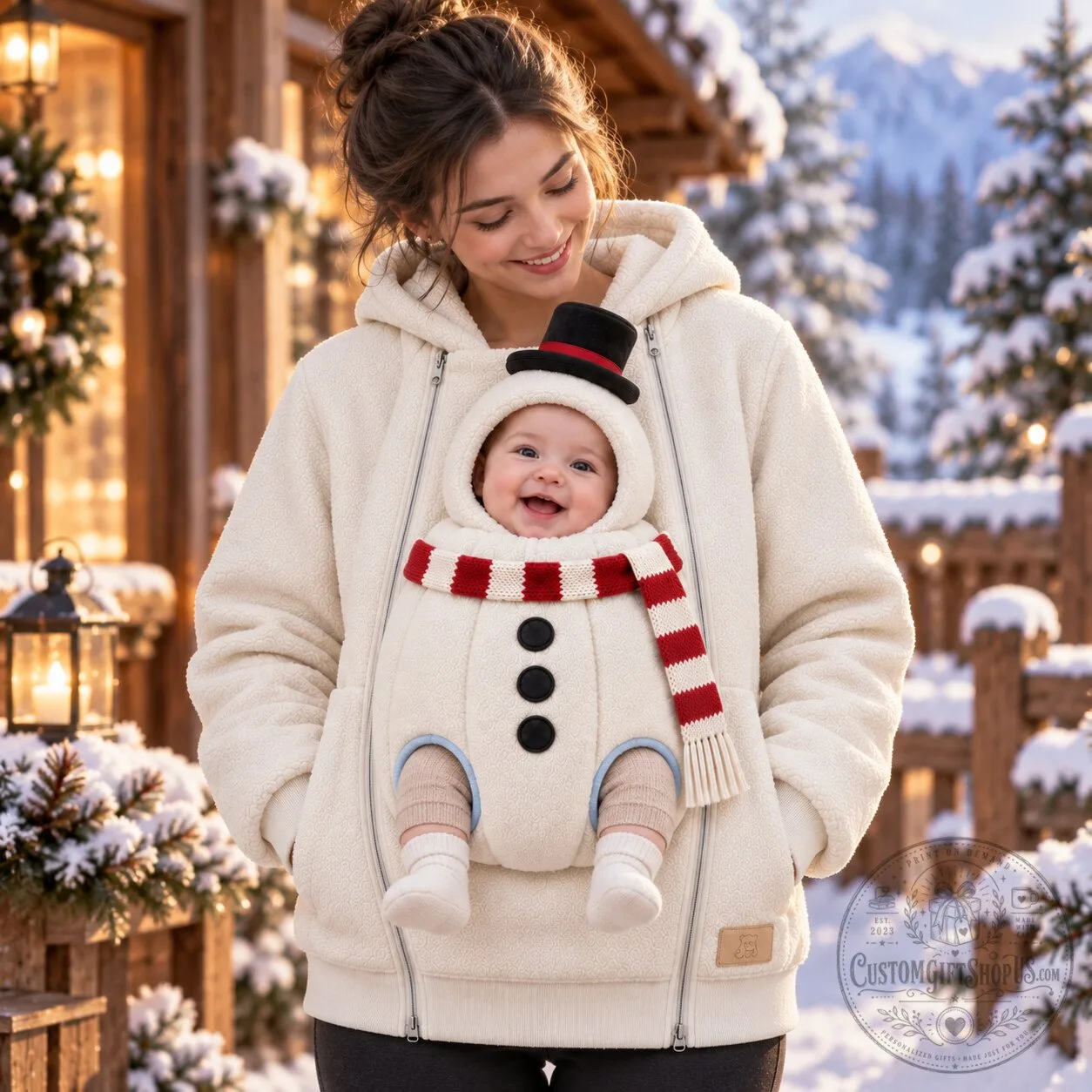 Baby Snowman Fuzzy Hooded Jacket – White Christmas Coat with Striped Scarf | Cute Holiday Outfit Baby Snowman Fuzzy Hooded Jacket – White Christmas Coat with Striped Scarf | Cute Holiday Outfit