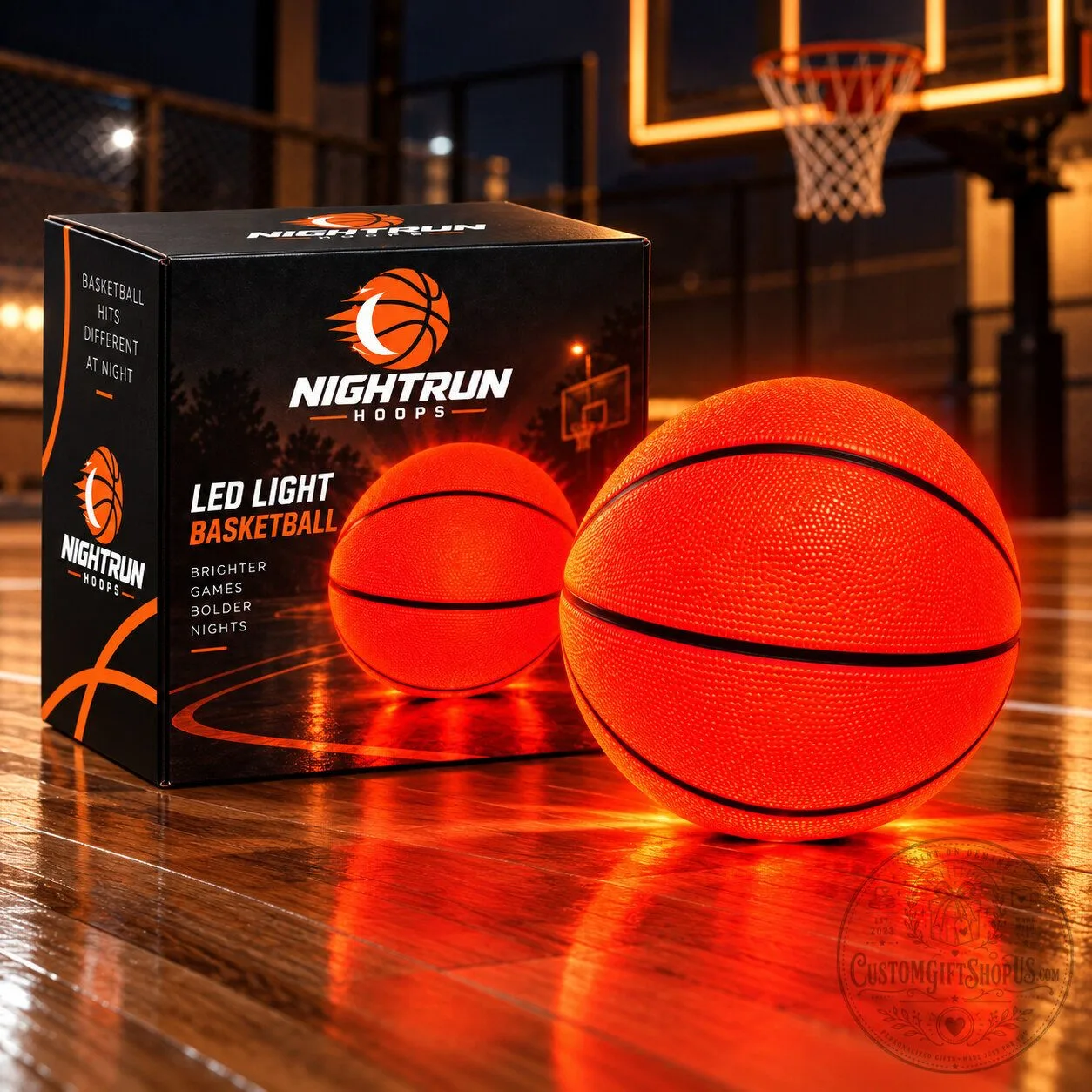 Nightrun Hoops LED Light Basketball – Glowing Night Basketball | Basketball Player Gift