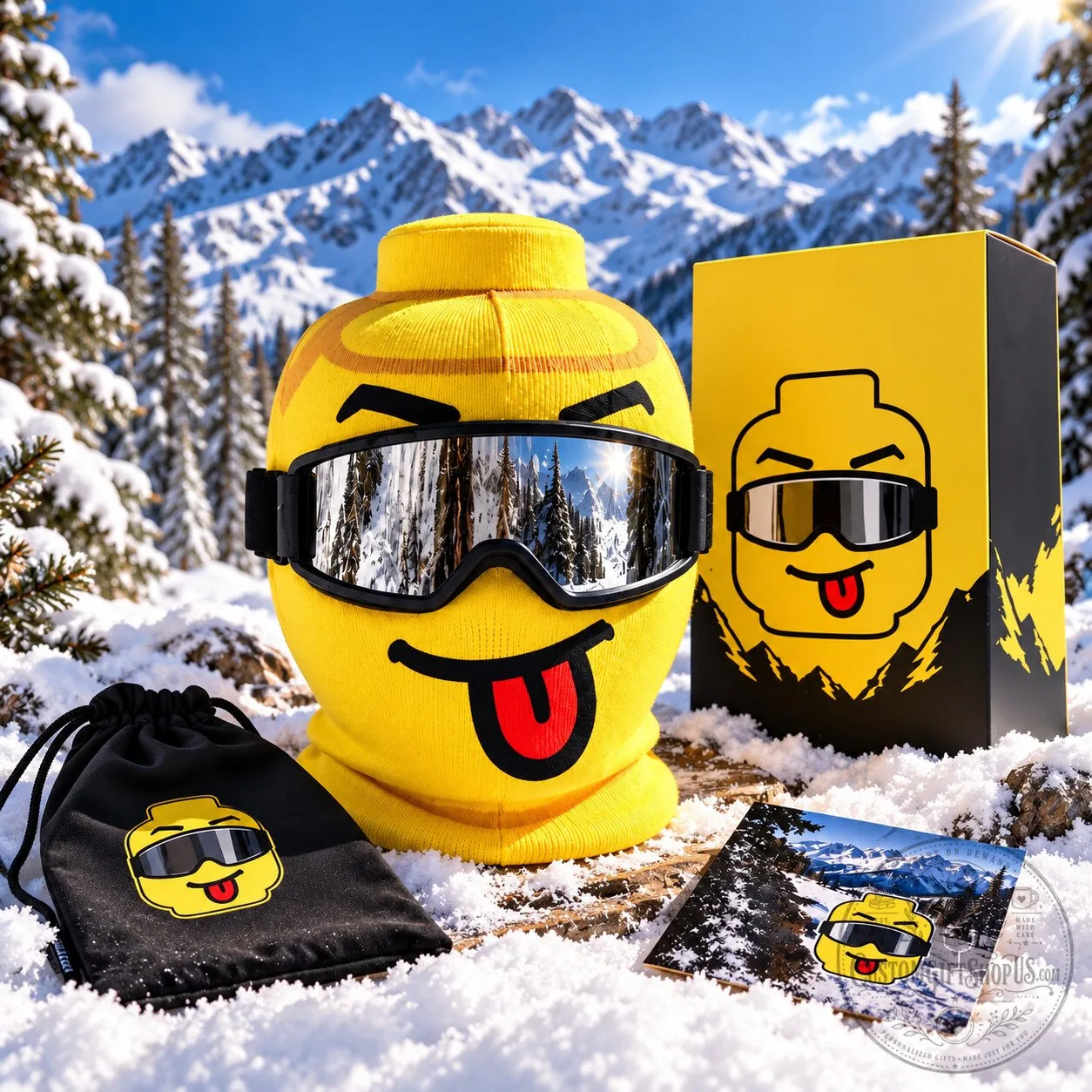 LEGO Head Brick Face Ski Mask – Funny Yellow Block Balaclava | Winter Ski & Snowboard Gear
