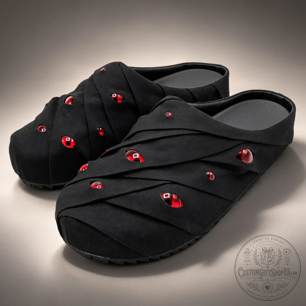 ESENES Worldwide Eyeball Mules Black Danzo – Danzō Shimura Naruto Style Slip-On Shoes