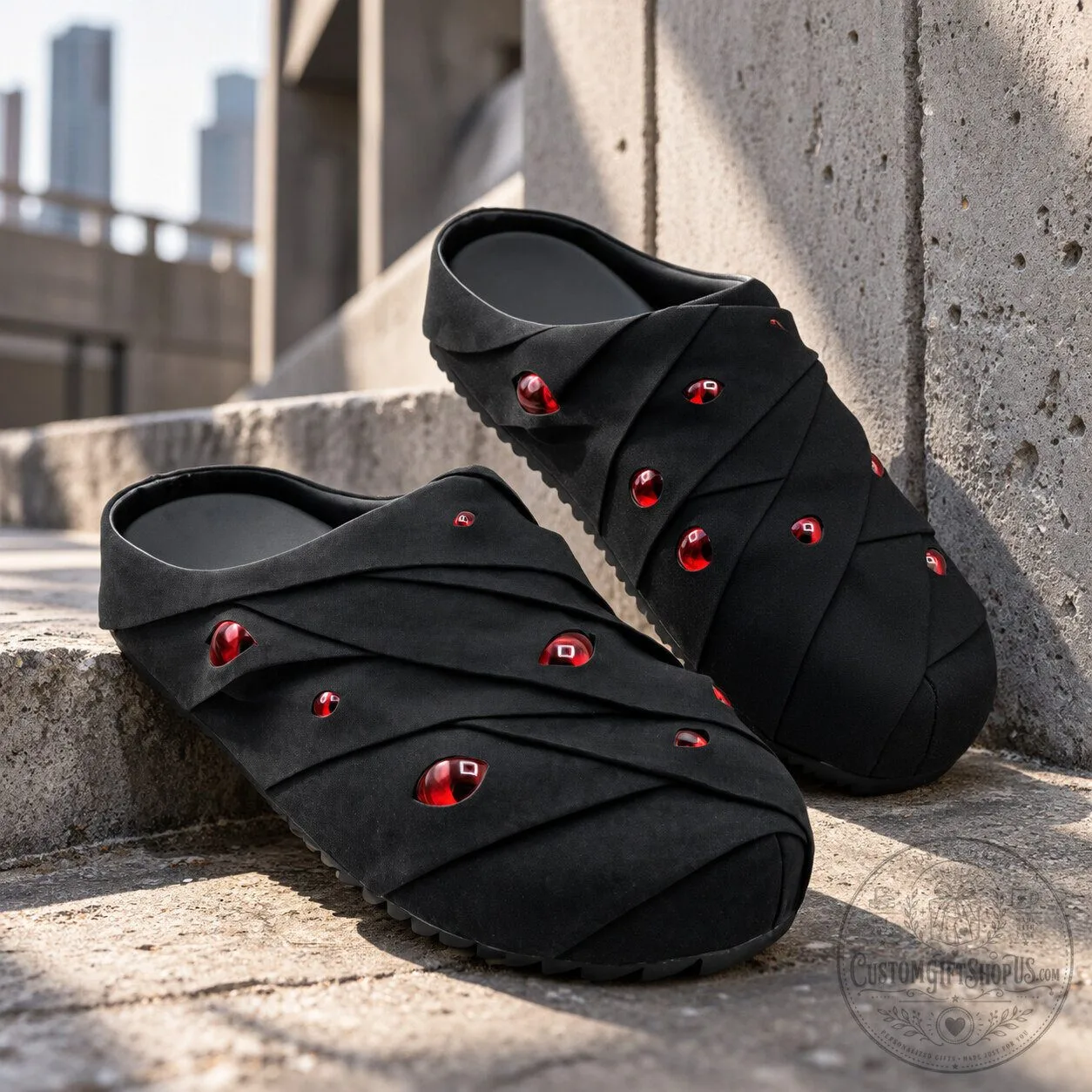ESENES Worldwide Eyeball Mules Black Danzo – Danzō Shimura Naruto Style Slip-On Shoes ESENES Worldwide Eyeball Mules Black Danzo – Danzō Shimura Naruto Style Slip-On Shoes