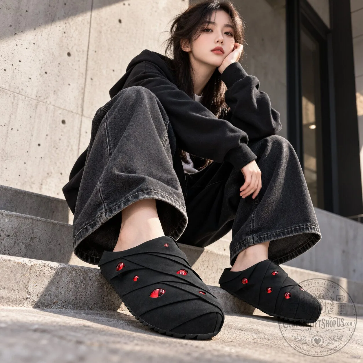 ESENES Worldwide Eyeball Mules Black Danzo – Danzō Shimura Naruto Style Slip-On Shoes ESENES Worldwide Eyeball Mules Black Danzo – Danzō Shimura Naruto Style Slip-On Shoes