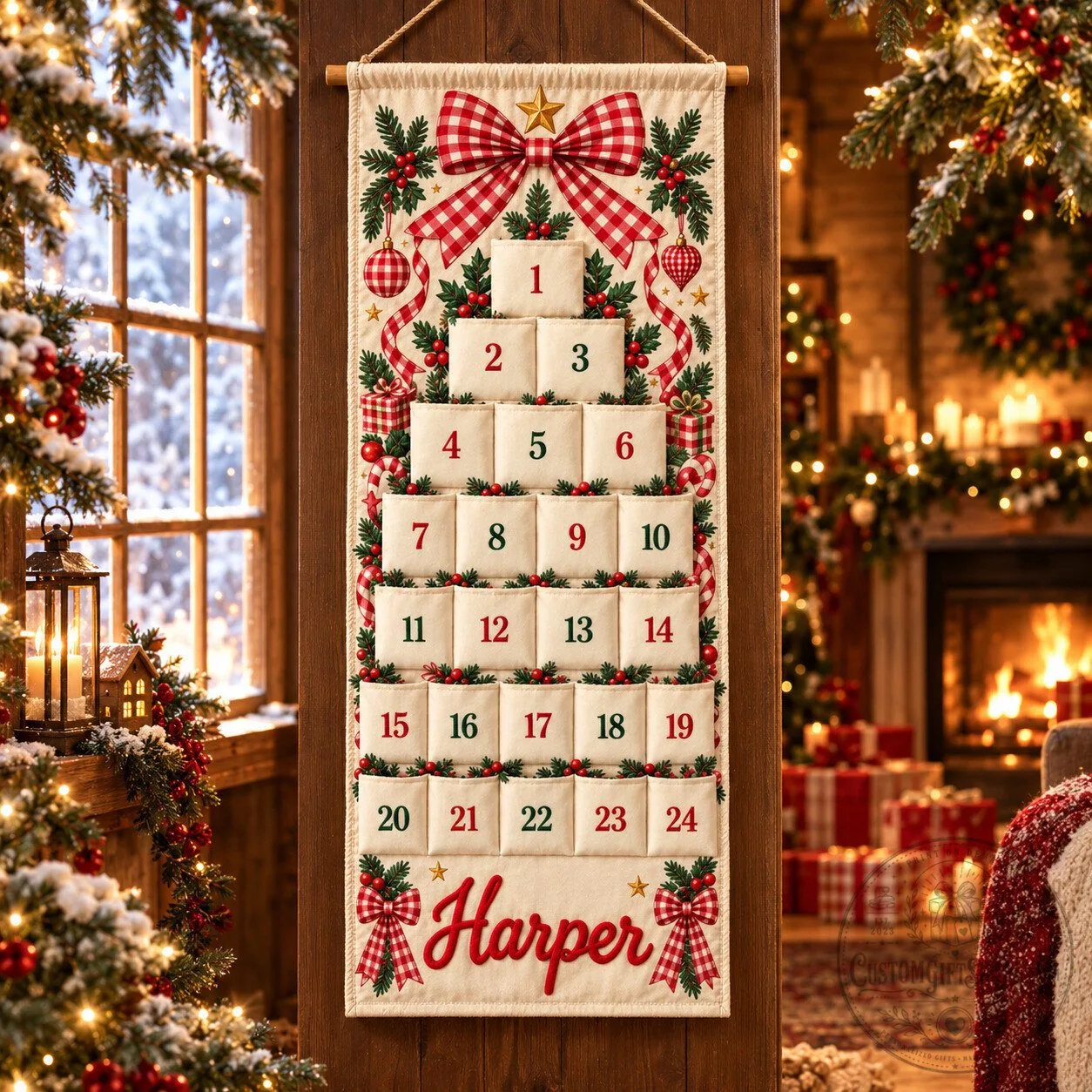 Personalized Canvas Advent Calendar 2026 – 24 Pocket Hanging Christmas Countdown | Custom Family Gift