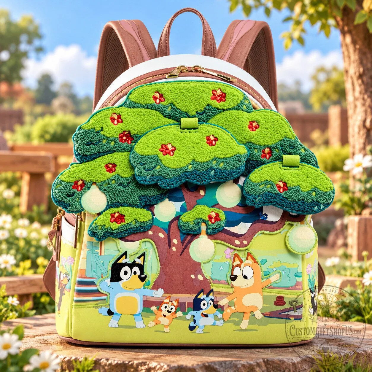 Bluey Treehouse Mini Backpack – Cute 3D Floral Tree Design Cartoon Bag | Kids & Bluey Fans Gift