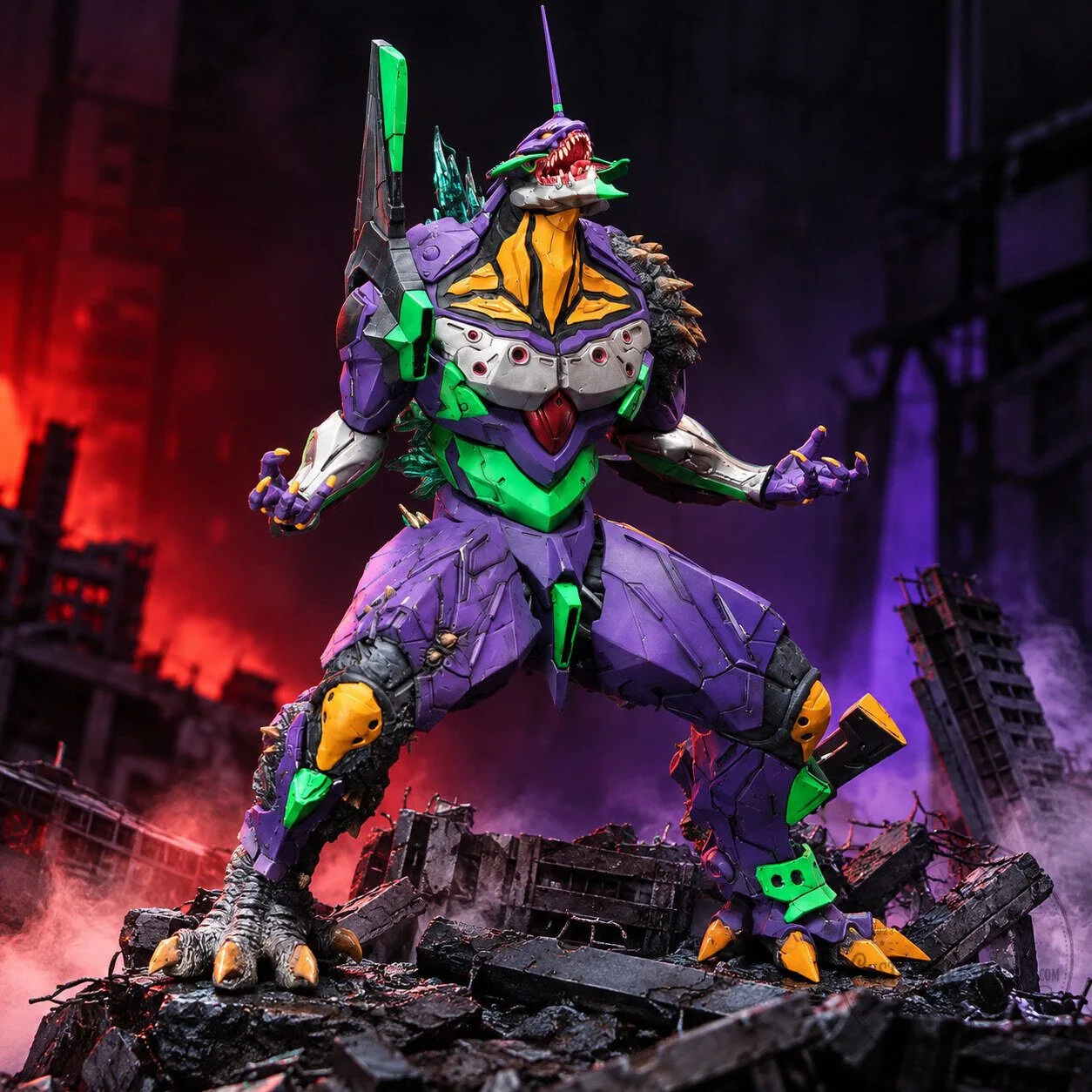 Evangelion Unit-01 x Godzilla 3D Figure – Purple Green Mecha Kaiju Collectible Statue | Anime Display & Fan Gift