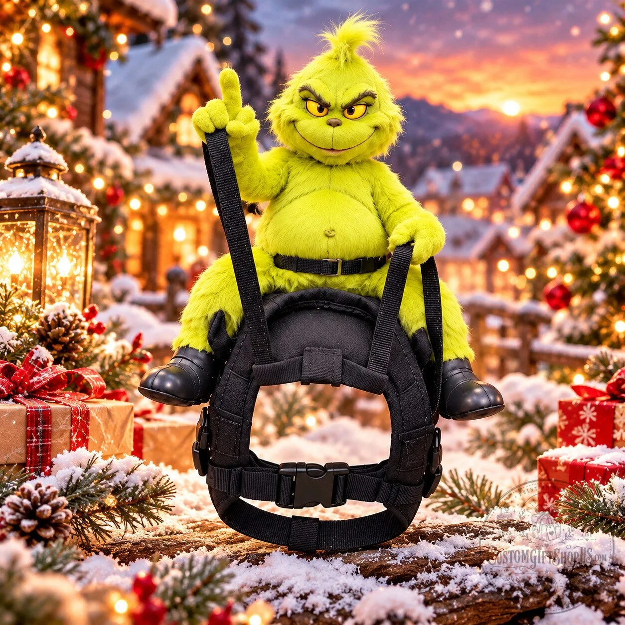 The Grinch Middle Finger Dog Harness – Funny Christmas Pet Carrier Costume | Holiday Dog Outfit & Gift