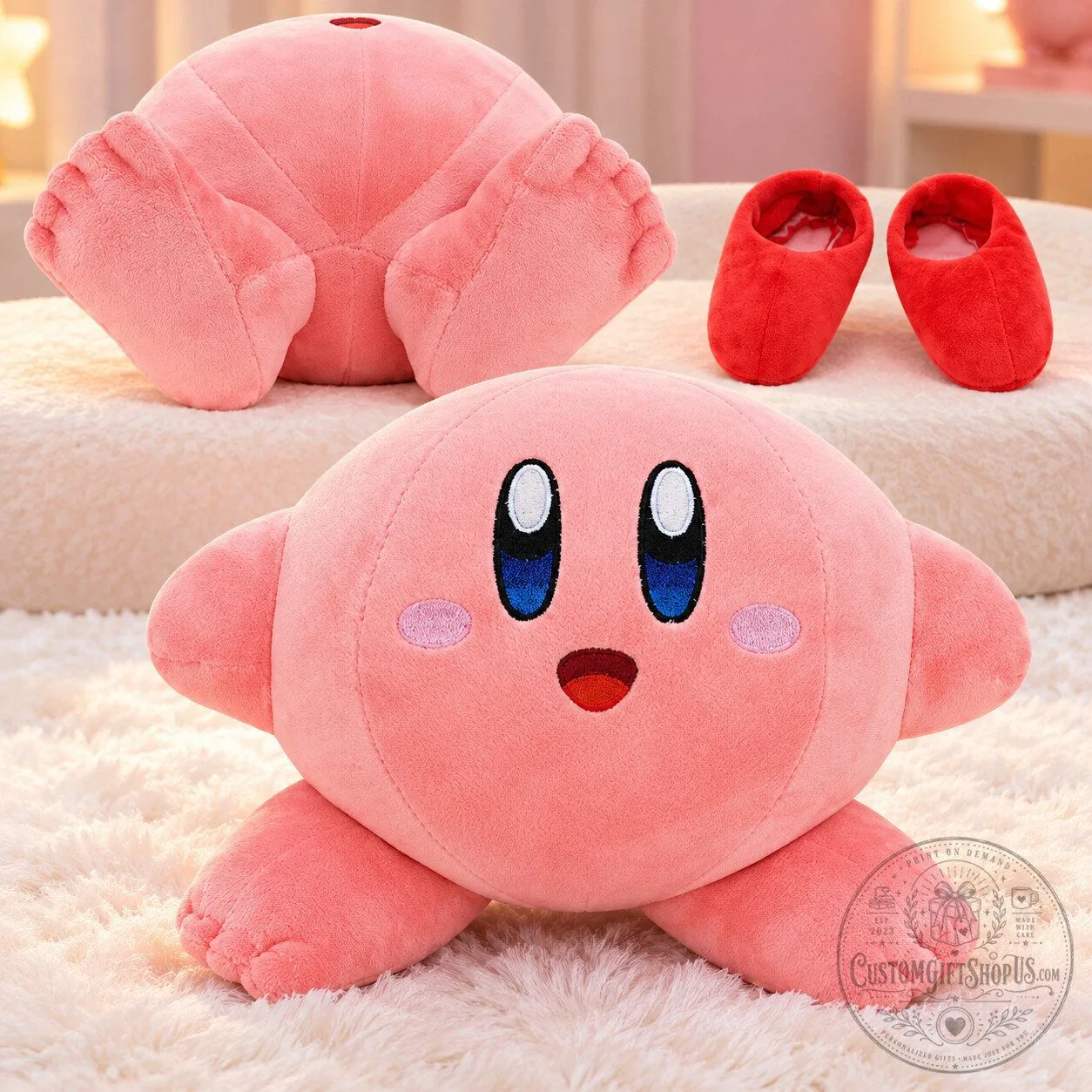Kirby Plush Slippers – Cute Pink Cartoon Character Soft Indoor House Shoes | Kawaii Anime Gift