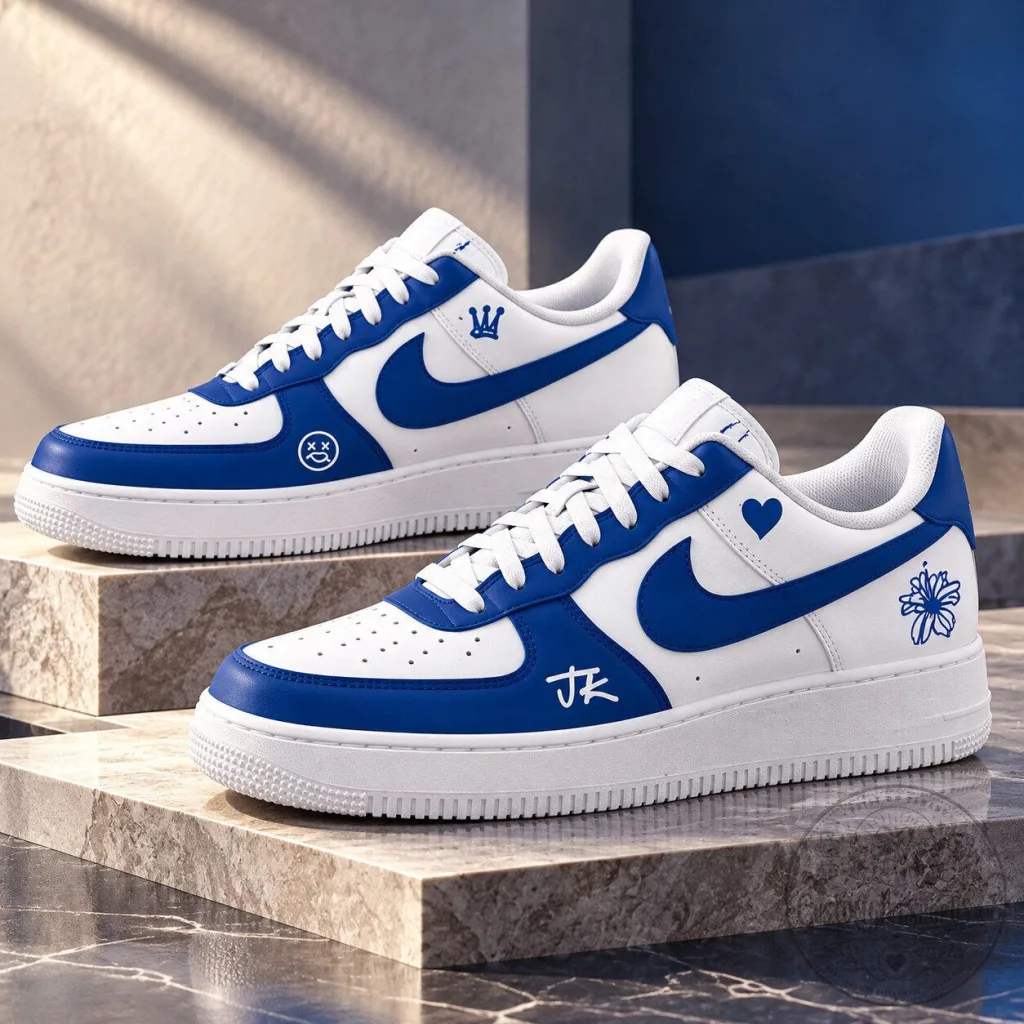 BTS Jungkook REBEL '97 Custom Air Force 1 Sneakers – Blue White Shoes K-Pop Fan Gift BTS Jungkook REBEL '97 Custom Air Force 1 Sneakers – Blue White Shoes | K-Pop Fan Gift