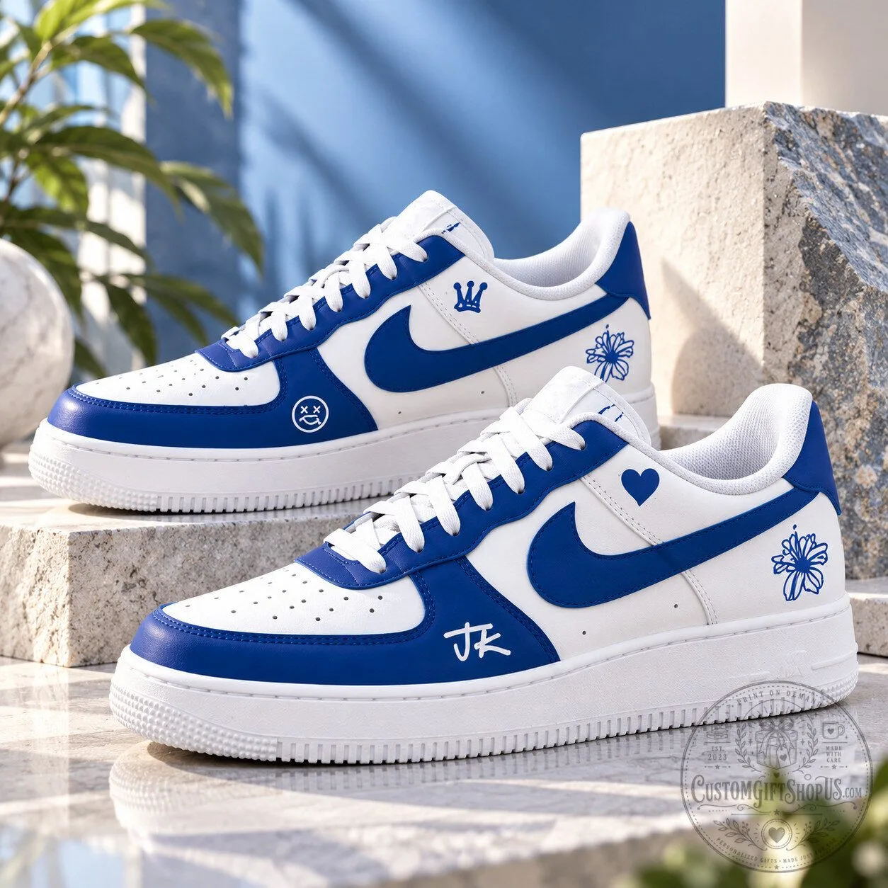 BTS Jungkook REBEL '97 Custom Air Force 1 Sneakers – Blue White Shoes | K-Pop Fan Gift BTS Jungkook REBEL '97 Custom Air Force 1 Sneakers – Blue White Shoes | K-Pop Fan Gift